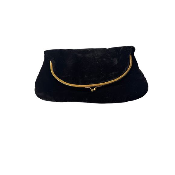 VINTAGE Coblentz Black FOLDOVER Clutch Frame Kisslock Velvet Fully Lined Gold - Picture 3 of 11